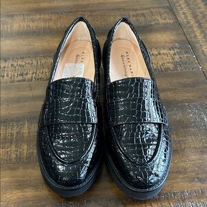 Alex Marie Glossy Black Croc Loafers